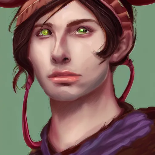 Image similar to a portrait of a young dnd character tiefling ranger, highly detailed digital painting dramatic