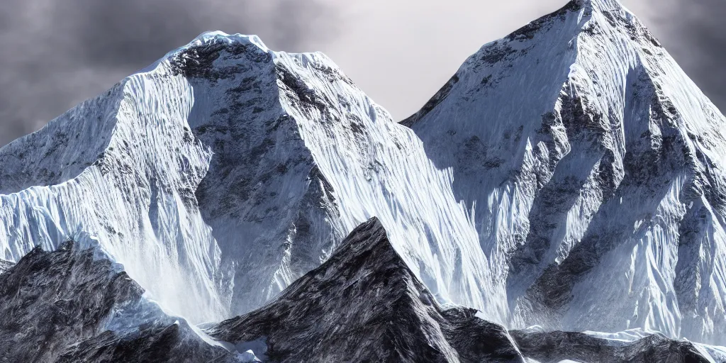 Image similar to a close - up photographic picture of a mount everest, photographic filter, unreal engine 5, realistic, hyperdetailed, 8 k, cinematic, volumetric lighting, very realistic effect, hd, hdr, 4 k, sharp focus, octane render, ultra detailed, high resolution, trending on artstation in the style of albert dros glowing rich colors powerful imagery