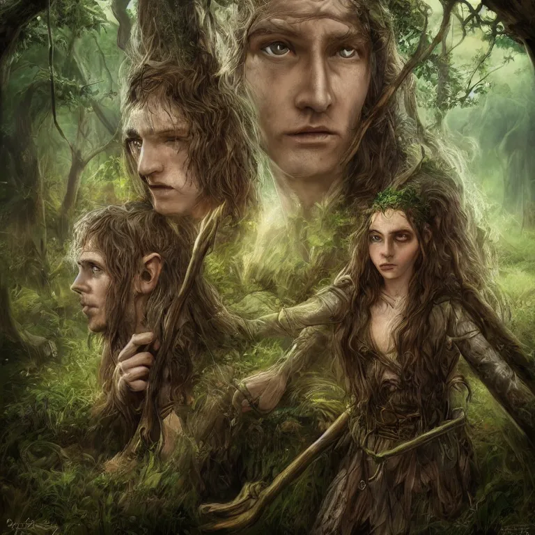 elves in the woods, stream, clouds, grass, lord of the Stable