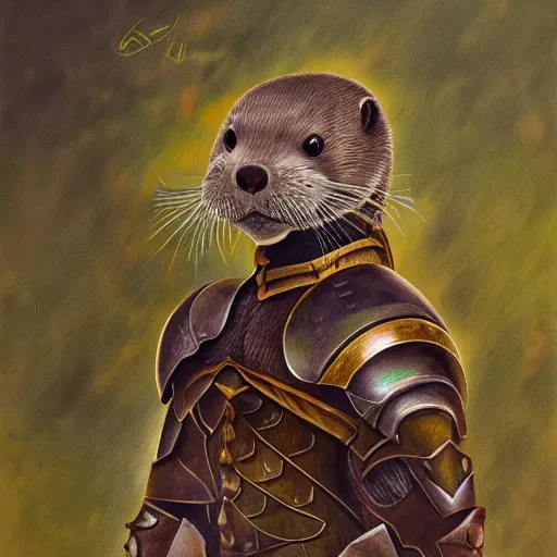 Image similar to portrait of warrior otter, shiny armor, by lindsey kustusch.