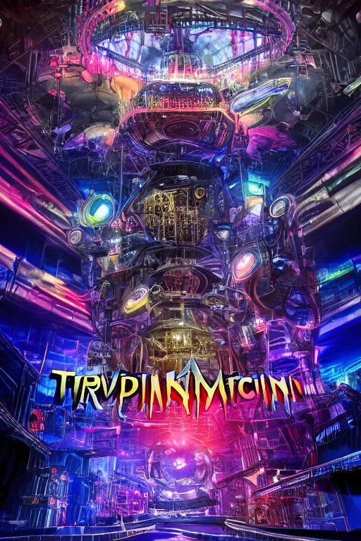 Image similar to a concert poster, bandname is tripmachine, tourname is