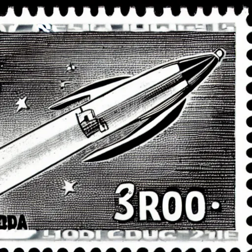 Prompt: a stamp commemorating a rocket launch