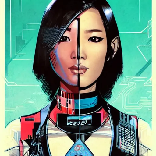 Prompt: portrait of a asian female android, by MARVEL comics and Sandra Chevrier