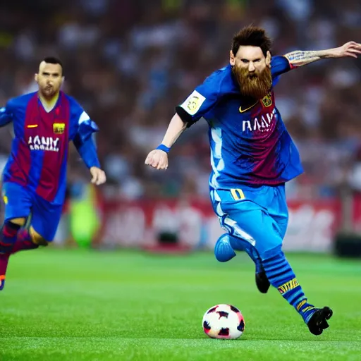 Image similar to lionel messi running extremely fast wrapped in blue lightning, 8 k
