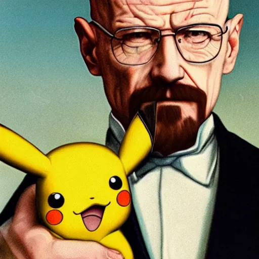 Prompt: 19th century portrait of Walter White holding Pikachu
