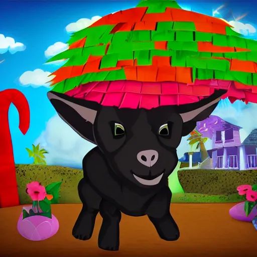 Image similar to a black goat in viva pinata, screenshot