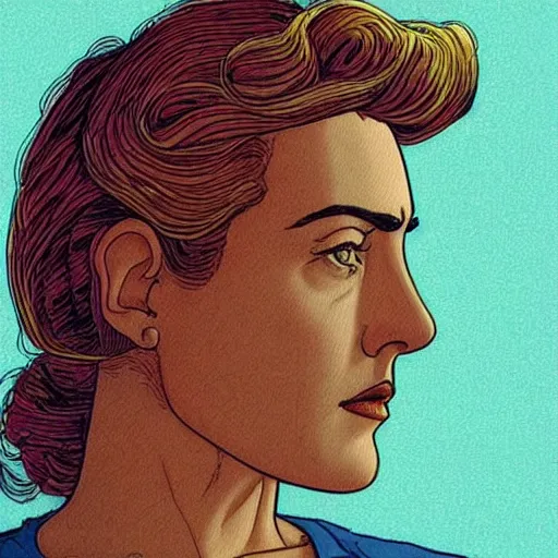 Image similar to “ kate winslet retro minimalist portrait by jean giraud, moebius starwatcher comic, 8 k ”