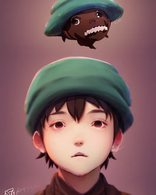 Prompt: a boy as personification of chocolate cupcake, cute hats, unreal engine, highly detailed, digital illustration by artgerm, tooth wu, studio ghibli, deviantart, sharp focus, artstation, a fantasy bakery by studio ghibli, makito shinkai, global illumination, sweets, dog