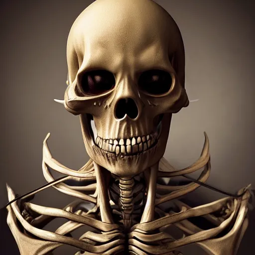 Prompt: photorealistic still portrait photograph of real - life ainz looking at the camera, overlord, depth of field, soft focus, highly detailed, intricate, realistic, national geographic cover, textured detailed skeleton, professional archeological photograph