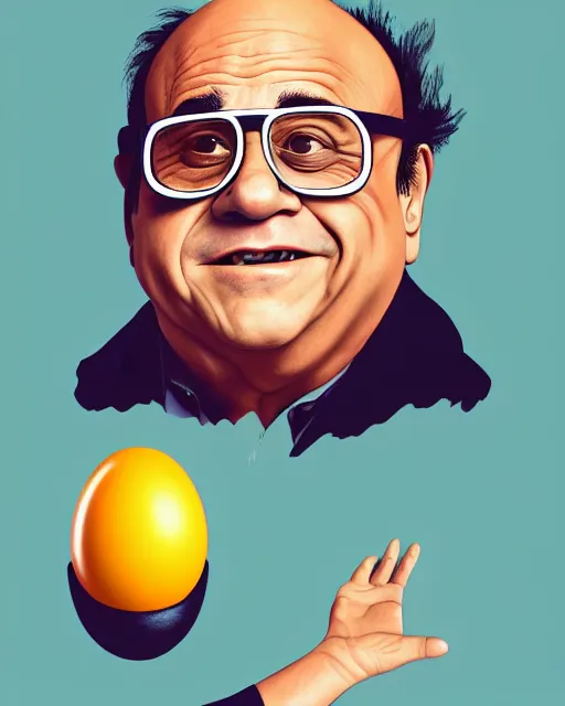 Image similar to painting portrait of danny devito as an egg, cartoon, warm lighting, danny devito has an egg body, movie poster, illustration by bartek fedyczak, erak note, tooth wu, neil richards, kan liu, siwoo kim, jisu choe, trending on art station