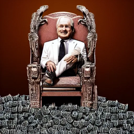 Prompt: a politician sitting on q throne made of money, high definition image