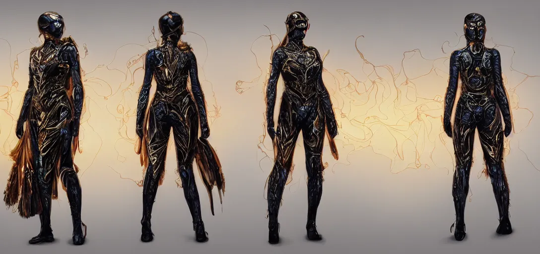 Image similar to character sheet concept art of summer glau as a special forces superhero wearing opalescent diaphanous robes with intricate gold inlay, colorful ferrofluid armor, realistic, hyperrealistic, photographic, costume, wlop, dan mumford, greg rutkowski, high detail, octane render, alexander mcqueen, james gurney, photo, 8 k