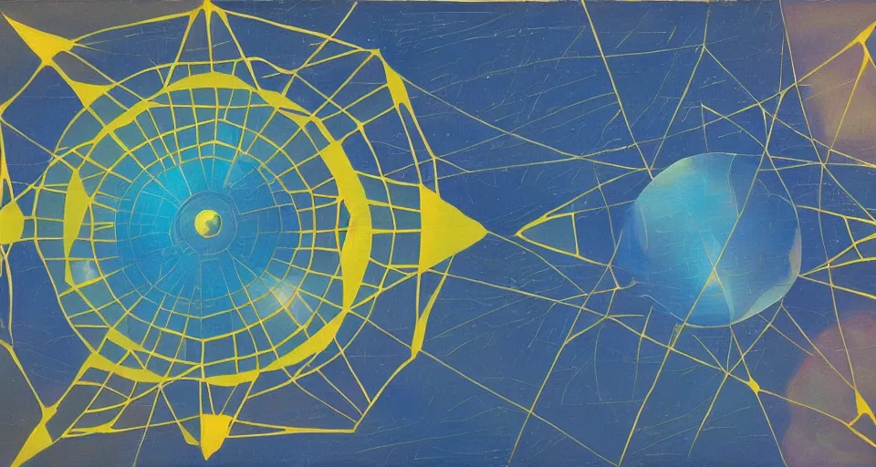 Image similar to solar sail in the shape of a hexagon blocking the sun, art deco painting