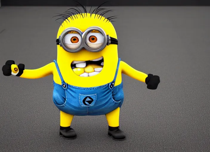 Prompt: a minion in the gym executing squats, strong, fitness, muscle, fotorealistic, 4 k