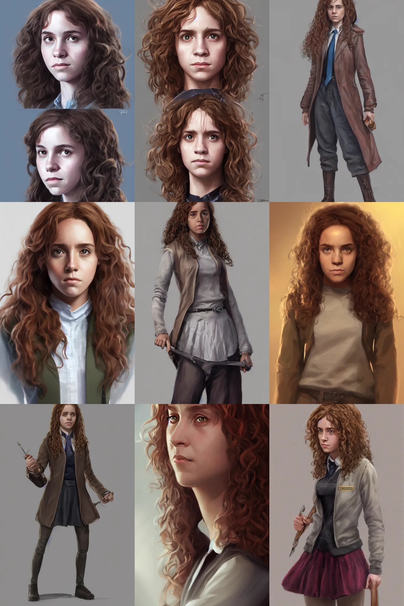 Prompt: full length portrait of hermione granger by tom cross, highly detailed, portrait, scifi, digital painting, artstation, concept art, smooth, sharp focc