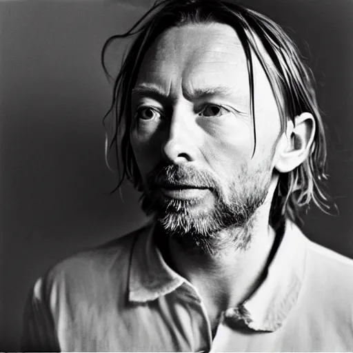 Prompt: Thom Yorke singer songwriter talking, a photo by Colin Greenwood, ultrafine detail, chiaroscuro, private press, associated press photo, angelic photograph, masterpiece
