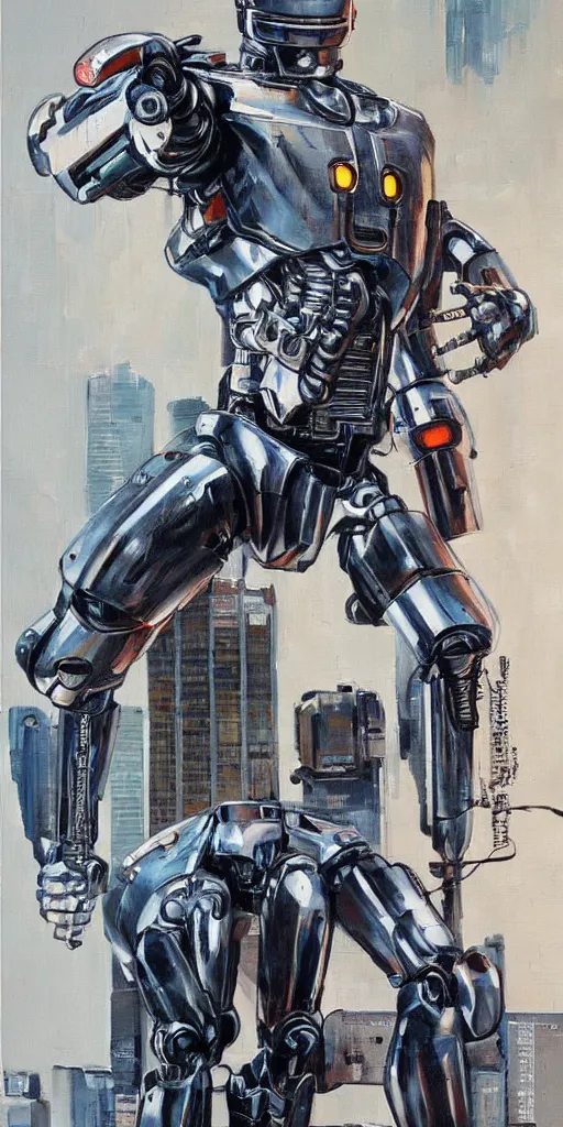 Image similar to oil painting scene from Robocop movie art by kim jung gi