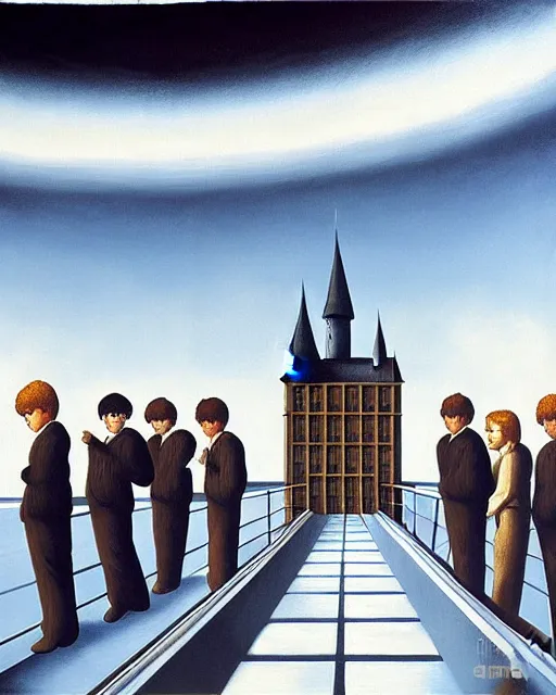 Prompt: harry potter on the bridge of the uss enterprise painting by magritte