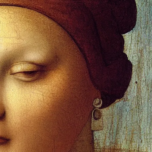 Image similar to a close up of a painting of a woman, a painting by leonardo da vinci, featured on deviantart, mannerism, da vinci, art, detailed painting