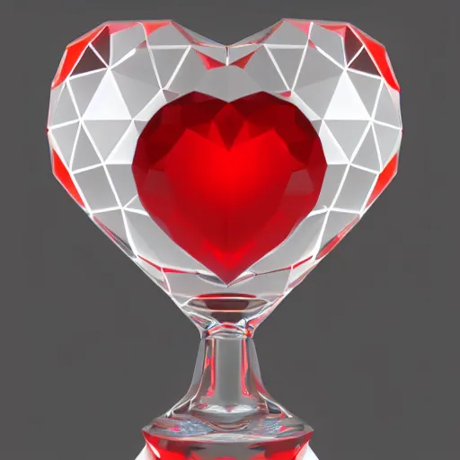 Prompt: low poly red glass heart made with refracted light, raytraced, rtx, raytraced reflections, global illumination, vray, cgsociety