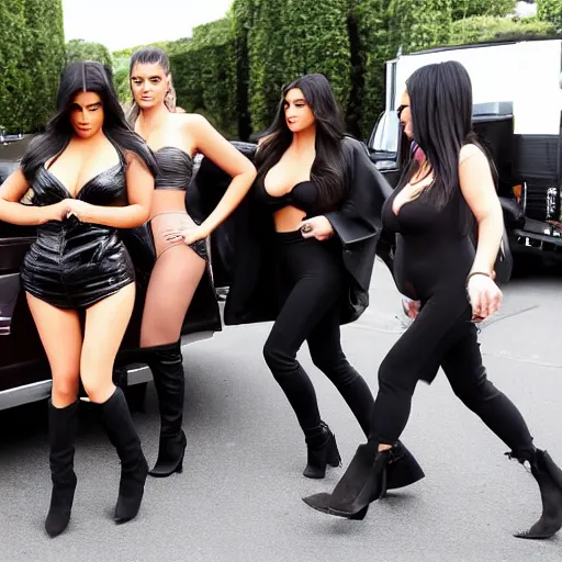 Image similar to the kardashians being run over by a truck full of adult toys