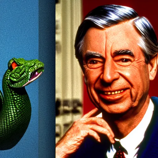 Prompt: Mr Rogers as a reptilian, he has a snake tongue, rendered in unreal engine