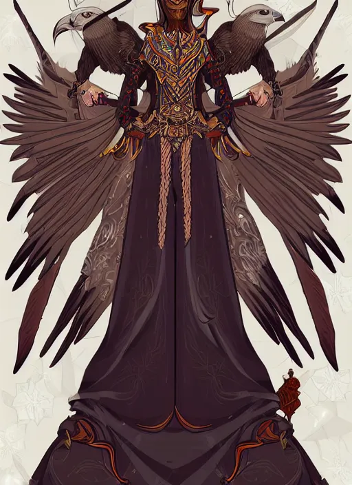 Image similar to hawk headed warlock, wind magic, exquisite details, full body character design, white background, by studio muti