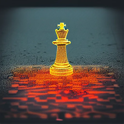 Prompt: vintage instamatic photo of a queen chess piece made of laser lights, Puddles, parking lot, Isometric 3D, smooth 3D Illustration, Cinematic Matte Painting, volumetric lighting ,