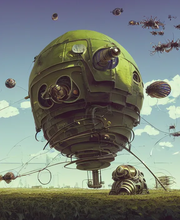 Prompt: simplicity, inflated industrial plant made from isopod wasp octopus, in the style of spaceship, overgrown with orchids, partly cloudy, somber, dramatic lighting, by geof darrow, bill sienkiewicz, dan mumford, yusuke murata, makoto shinkai, ross tran, cinematic, unreal engine, cel shaded, featured on artstation, pixiv