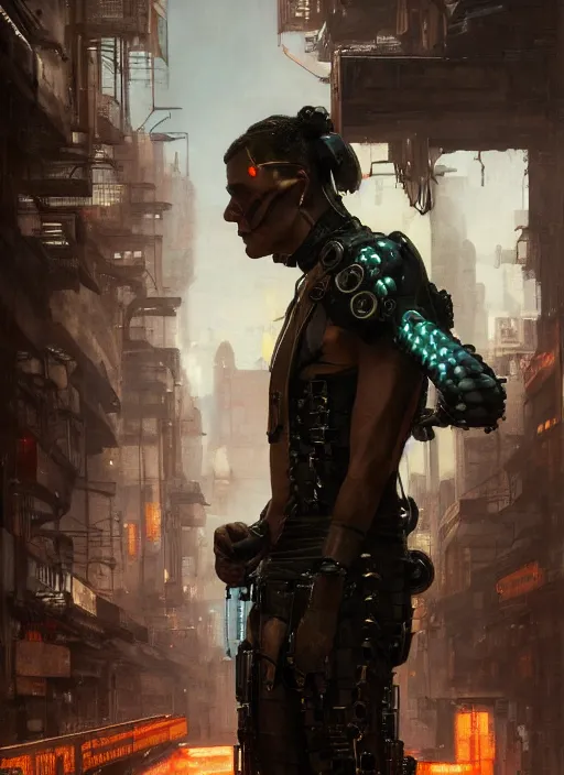 Image similar to frankenstein as a cyberpunk mercenary in a cyberpunk stealth suit ( blade runner 2 0 4 9, cyberpunk 2 0 7 7 ). orientalist portrait by john william waterhouse and james gurney and theodore ralli and nasreddine dinet, oil on canvas. cinematic, hyper realism, realistic proportions, dramatic lighting, high detail 4 k