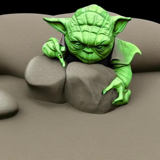 Prompt: 3 d render, yoda kissing the rock