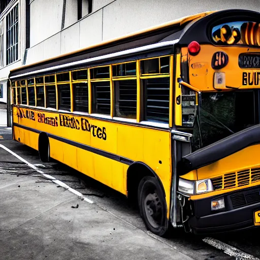 School bus crashing into a building photograph, 4k | Stable Diffusion ...