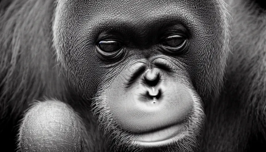 Image similar to Orangutan taking a picture, in the style of Lee Jeffries