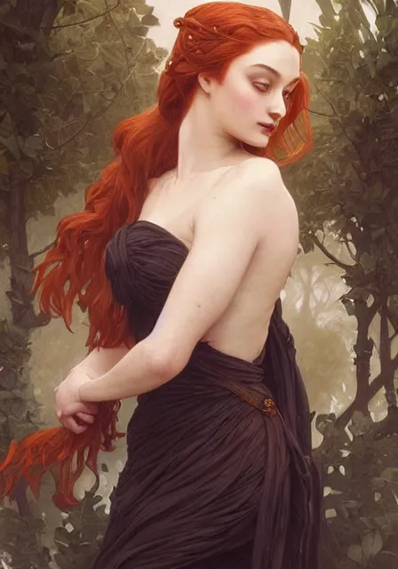 Image similar to sansa witch, intricate, elegant, highly detailed, digital painting, artstation, concept art, smooth, sharp focus, illustration, art by artgerm and greg rutkowski and alphonse mucha and william - adolphe bouguereau