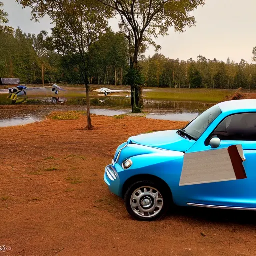 Prompt: baby pt cruiser flying in the wild, award winning photograph