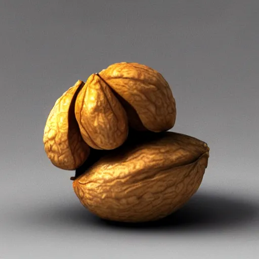 Image similar to 3 d render of 2 walnuts with eyes glaring at someone sitting down