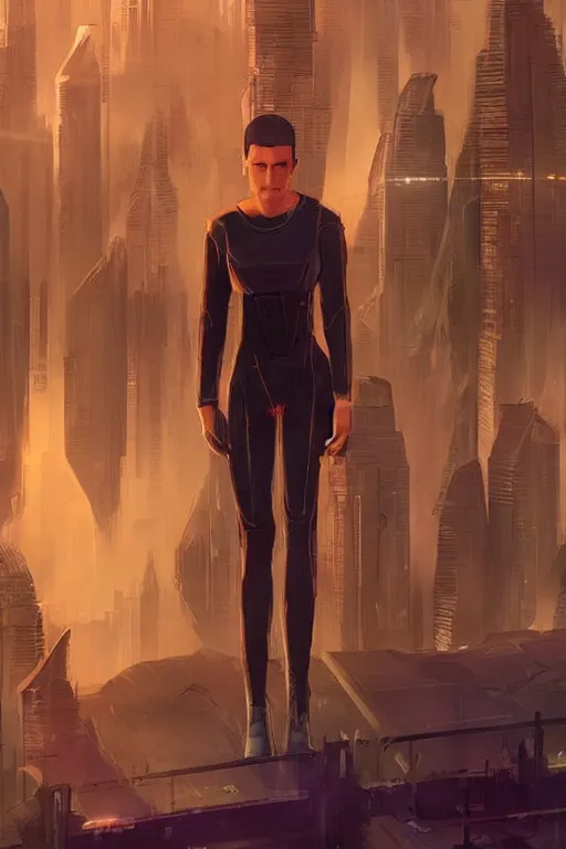 Image similar to concept art of a futuristic city citizen inspired by joi from bladerunner 2 0 4 9