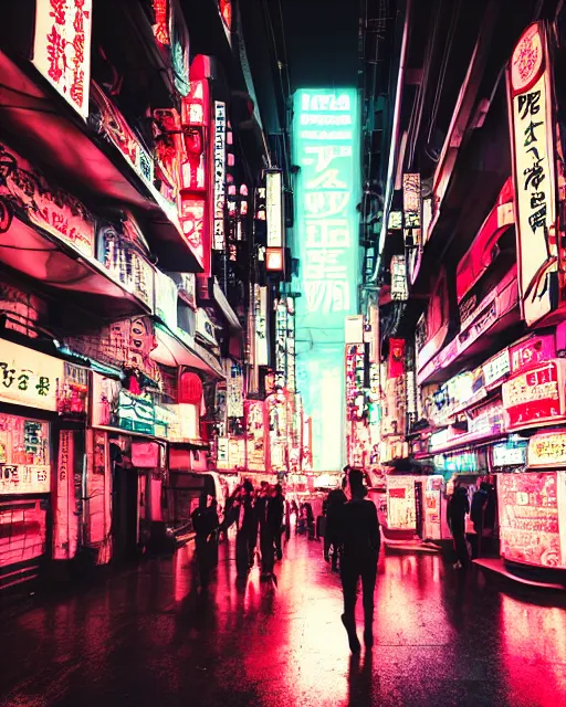 Image similar to futuristic tokyo crowded night street with neon signs by giorgio vasari, the animatrix, atmospheric, cinematic composition, 8 k, cyberpunk lighting, blade runner