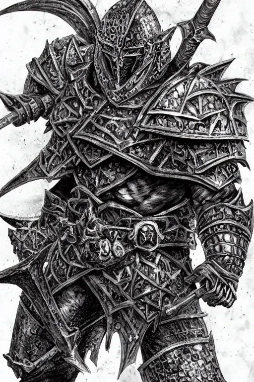 Image similar to chaos warrior, fantasy, warhammer, highly detailed, digital art, sharp focus, trending on art station, kentaro miura manga art style