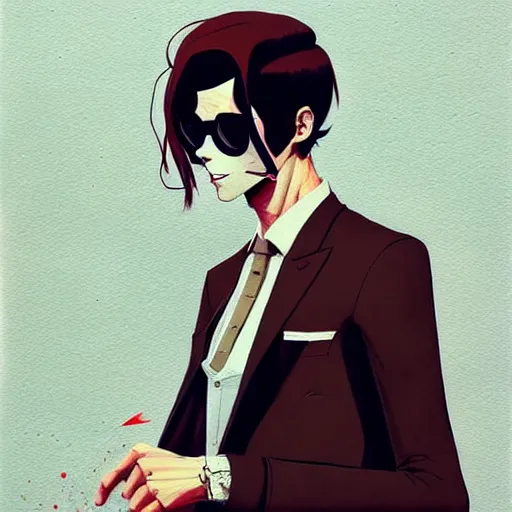 Image similar to a ultradetailed portrait painting of a stylish man wearing suit outfit, by conrad roset, greg rutkowski and makoto shinkai trending on artstation