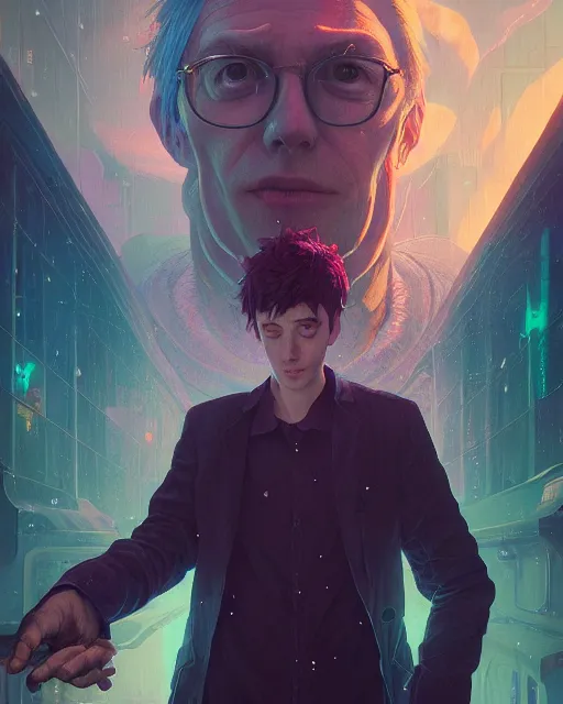 Image similar to highly detailed surreal vfx portrait of a postcyberpunk mage stephen bliss, unreal engine, greg rutkowski, loish, rhads, beeple, makoto shinkai and lois van baarle, ilya kuvshinov, rossdraws, tom bagshaw, alphonse mucha, global illumination, detailed and intricate environment