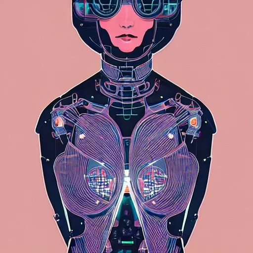 Image similar to a cybernetic mannequin by victo ngai and jakub rebelka, trending on artstation