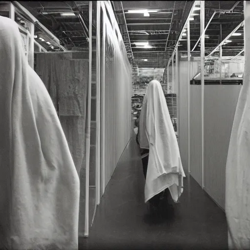 Image similar to ghosts inside an endless ikea, backrooms, liminal space, detailed, realistic, photograph, 3 5 mm, scp