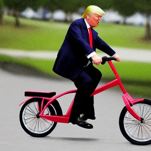 Prompt: Donald Trump falling off his tricycle and crying