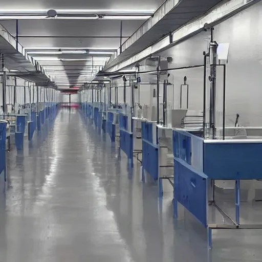 Prompt: A human leg sorting facility