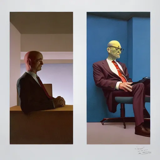 Image similar to Portrait of Mr. Powerful wearing a business suit, very coherent, painted by Edward Hopper, Wayne Barlowe, painted by James Gilleard, airbrush, art by JamesJean