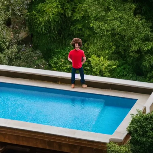 Prompt: young harry styles standing on a diving board above a pool, red weapon 8 k s 3 5, cooke anamorphic / i lenses, highly detailed, cinematic lighting