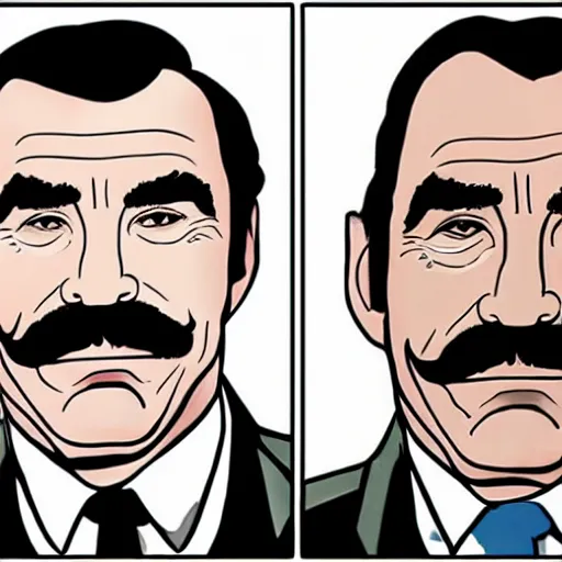 Image similar to tom selleck portrait illustrated by chris ware