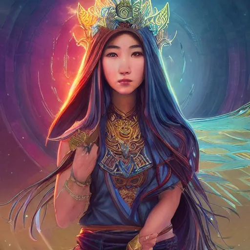 Prompt: asian goddesses representing earth, air, fire, water, and lightning, wearing modern clothing, hoodie, jean shorts, d & d, highly detailed, digital painting, artstation, concept art, sharp focus, illustration, cinematic lighting, art by artgerm and greg rutkowski and alphonse mucha