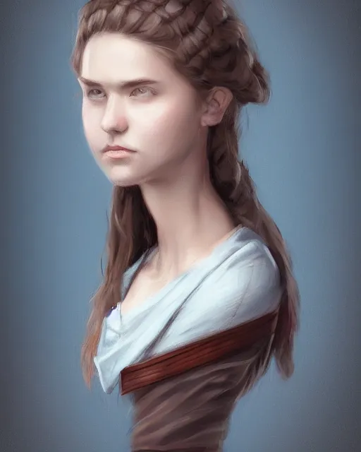 Prompt: potrait bust of young woman archery gitl, artstation trending, concept art, digital painting